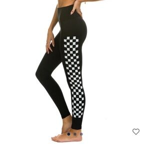 Aviator Nation full length high rise white checkerboard leggings Small NWOT